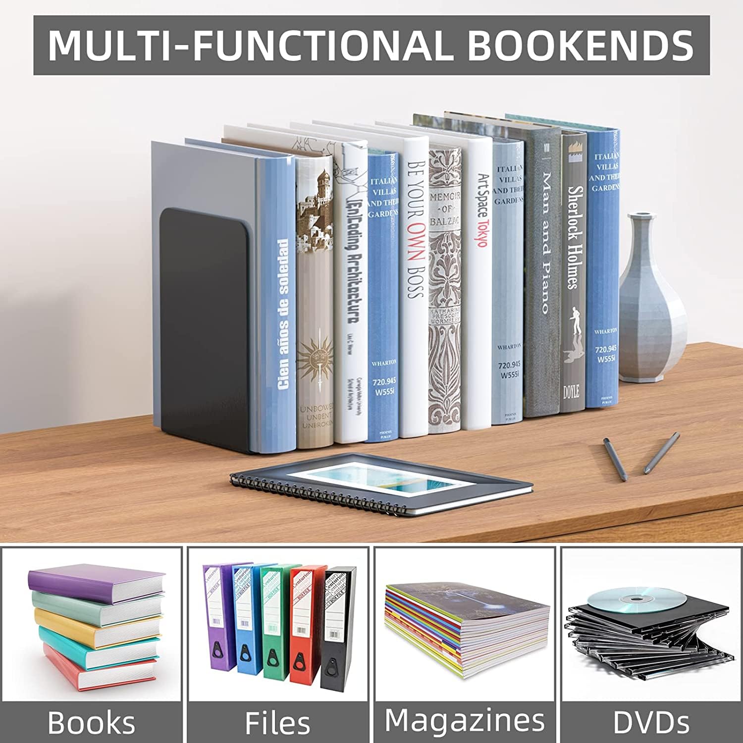 Office Files Magazines Book Organizer Bookends Pair For Home & Office | Black - OrganizeMee