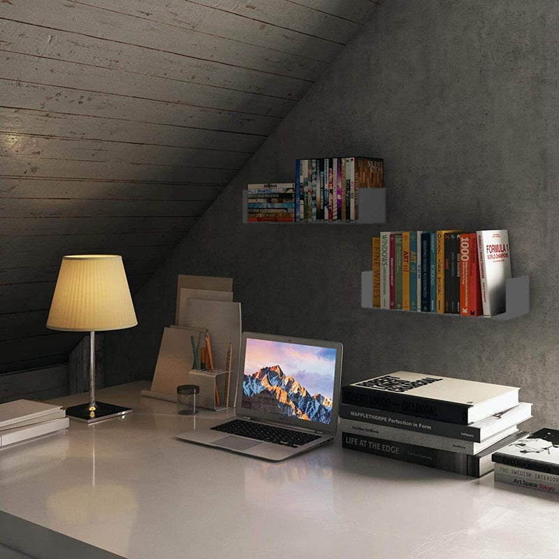 Office Files Magazines Book Organizer Metal Floating Shelf | Multipurpose Racks For Home & Office | Grey - OrganizeMee