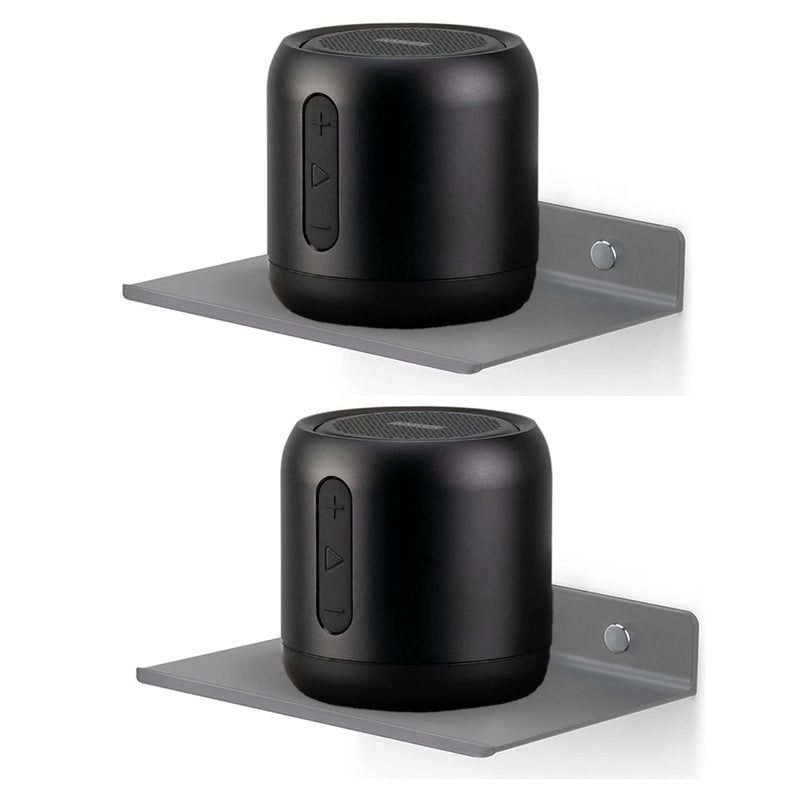6 Inch Grey Set 2 Metal Small Wall Mounted ShelvesBluetooth SpeakerWi-Fi Camera Stand Corner