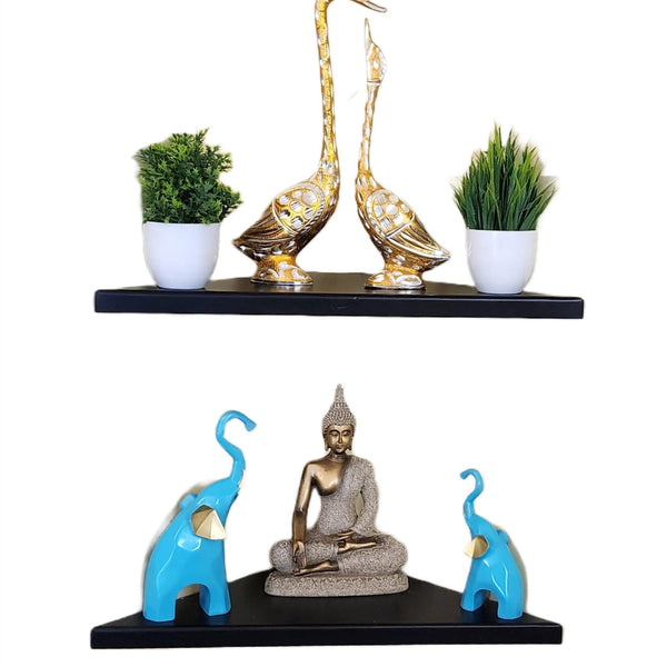 Metal Wall Corner Shelf Black Set 1