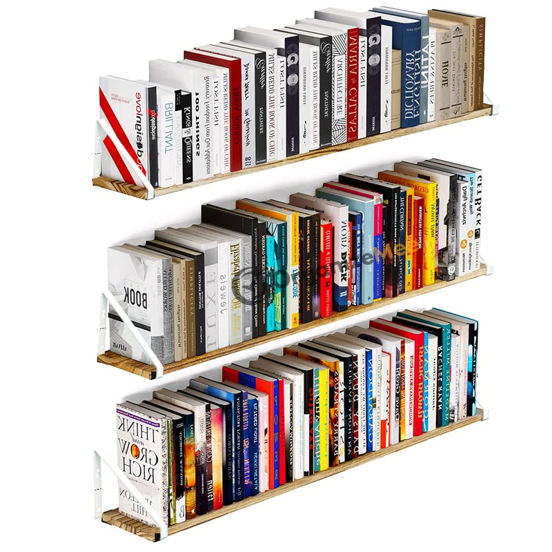 46 Inch White Set 1 Wooden Book Shelf Wall Decor Floating Shelves for Living Room