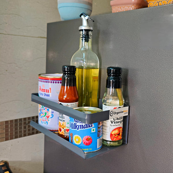 25 cm Grey Set 3 Space Saving Magnetic Refrigerator Shelf Kitchen Organizer Side Rack for Small