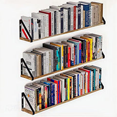 48 Inch Black Set 1 Wooden Wall Shelf | Floating Pine Wood Rack with Polished Finish Black Metal