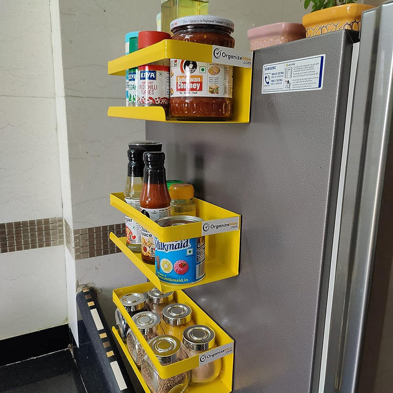 Kitchen Organizer Storage Yellow Magnetic Rack | With 1 Year Warranty - OrganizeMee