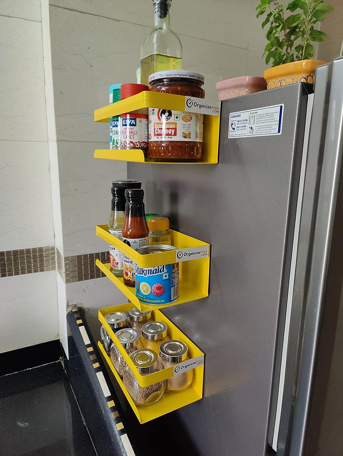 Kitchen Organizer Storage Yellow Magnetic Rack | With 1 Year Warranty - OrganizeMee