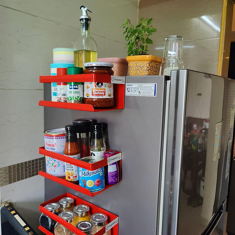 Red Magnetic Rack Kitchen Organizer Storage  | With 1 Year Warranty - OrganizeMee
