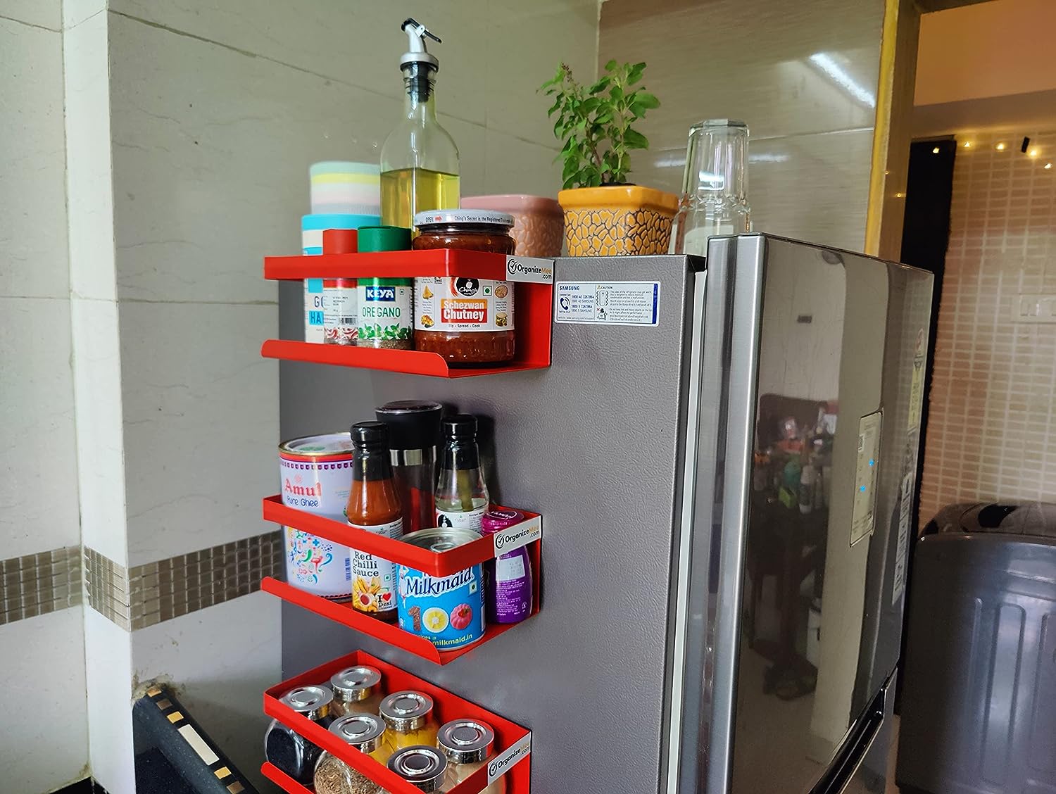 Red Magnetic Rack Kitchen Organizer Storage  | With 1 Year Warranty - OrganizeMee