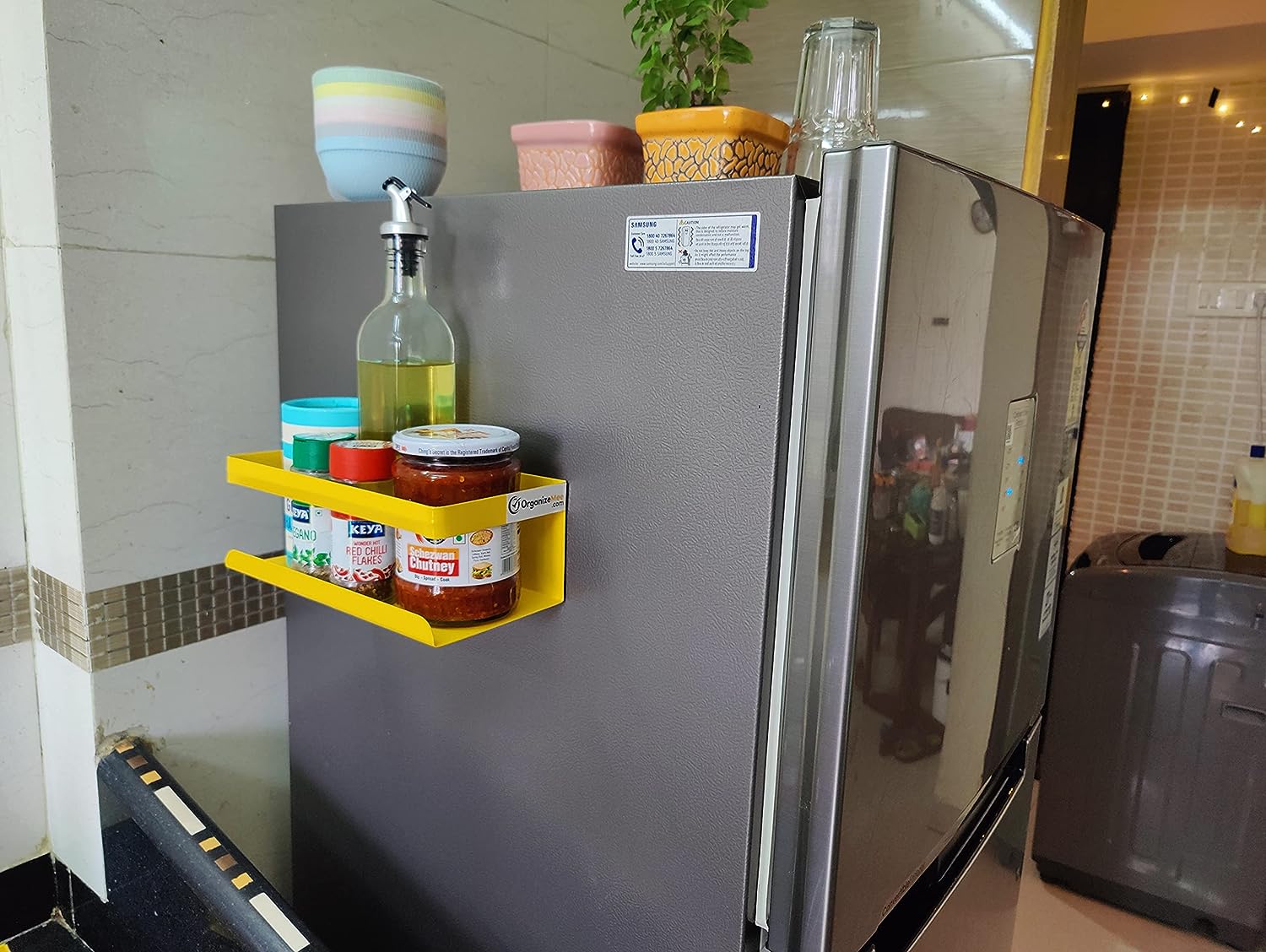 Kitchen Organizer Storage Yellow Magnetic Rack | With 1 Year Warranty - OrganizeMee