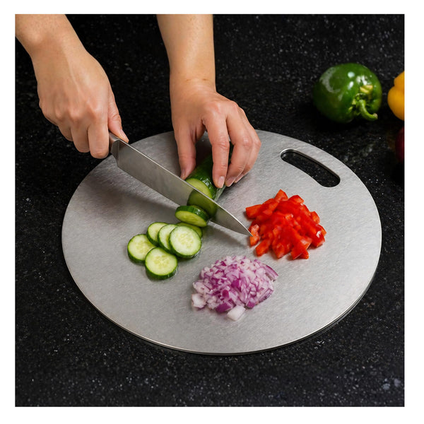 Stainless Steel Chopping Board (Round 31cm) - Heavy Duty Metal Cutting Board