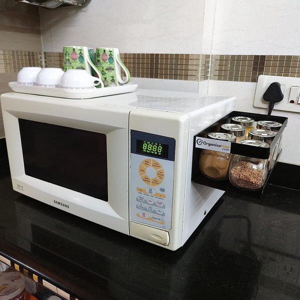 Black Magnetic Rack Kitchen Organizer Storage  | With 1 Year Warranty - OrganizeMee