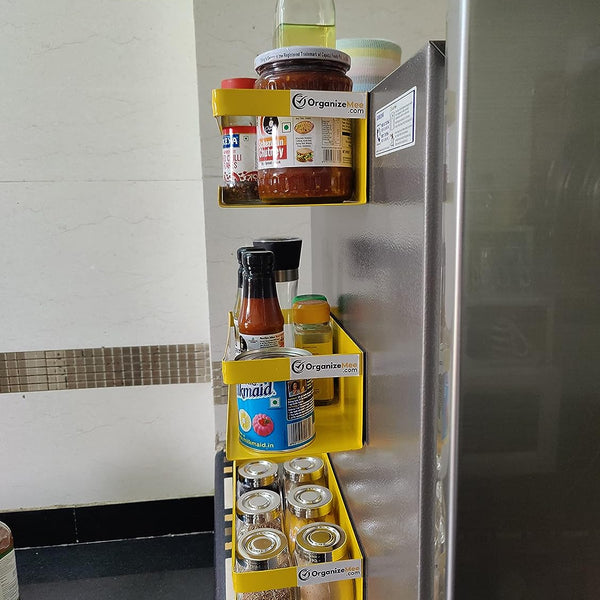 Kitchen Organizer Storage Yellow Magnetic Rack | With 1 Year Warranty - OrganizeMee