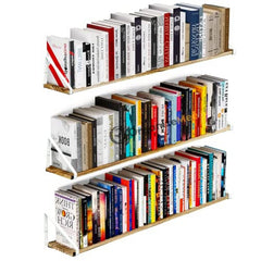 48 Inch Set 1 Wooden Wall Shelf | Floating Pine Wood Rack with Polished Finish White Metal