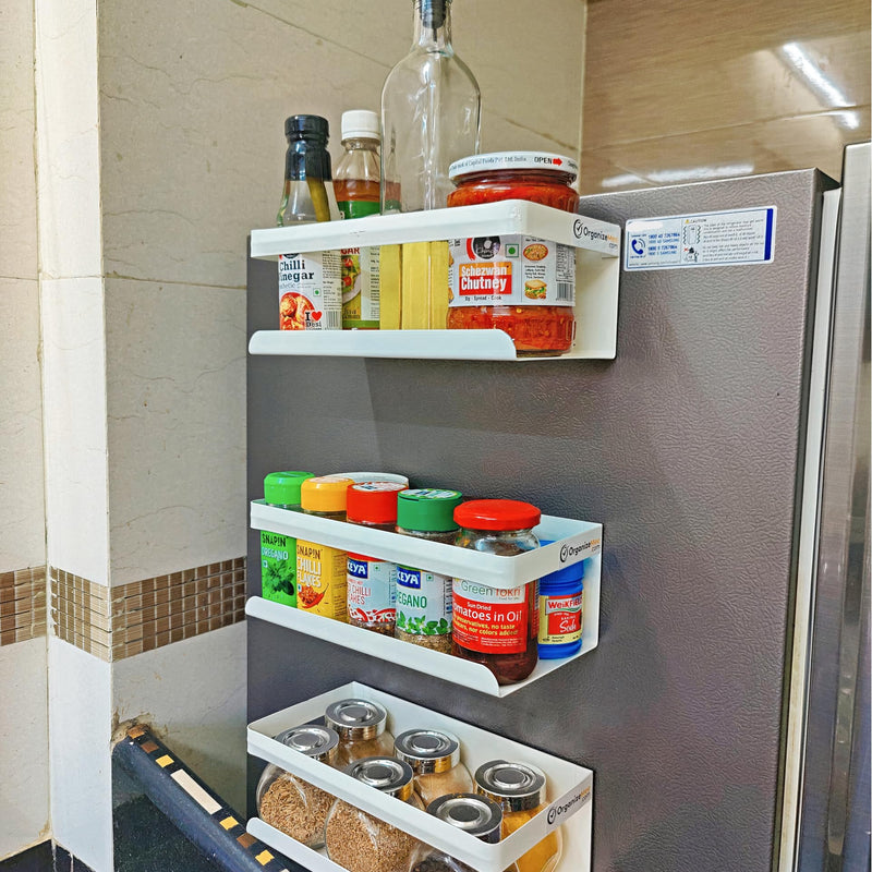 25 cm White Set 4 Kitchen Organizer Storage Spice Magnetic Decorate Your FridgeWashing Machine