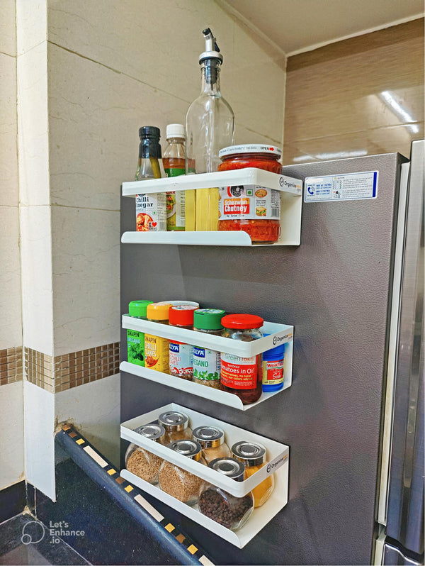 25 cm White Set 4 Kitchen Organizer Storage Spice Magnetic Decorate Your FridgeWashing Machine