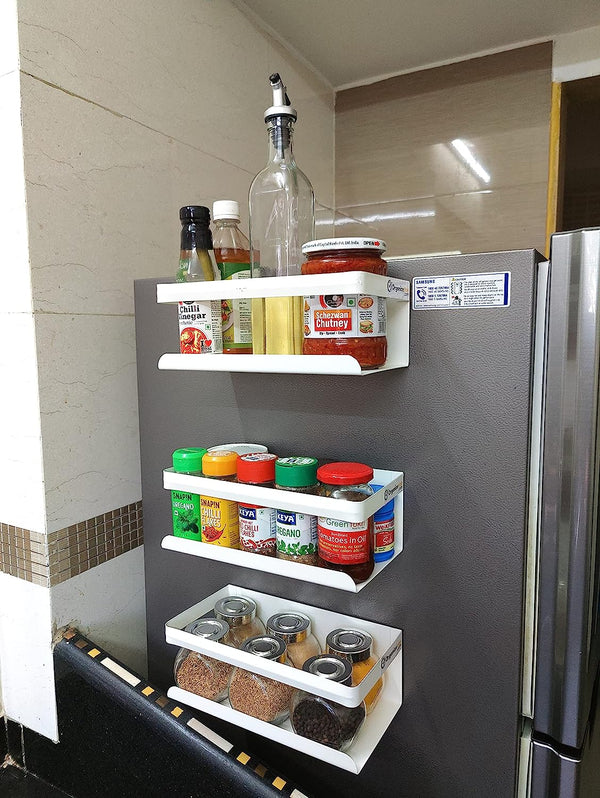 White Magnetic Rack Kitchen Organizer Storage  | With 1 Year Warranty - OrganizeMee