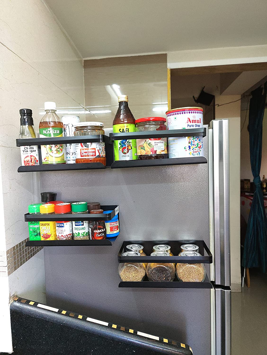 Black Magnetic Rack Kitchen Organizer Storage  | With 1 Year Warranty - OrganizeMee