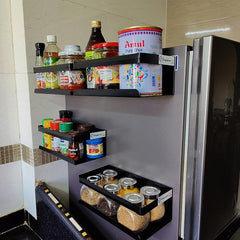 Black Magnetic Rack Kitchen Organizer Storage  | With 1 Year Warranty - OrganizeMee