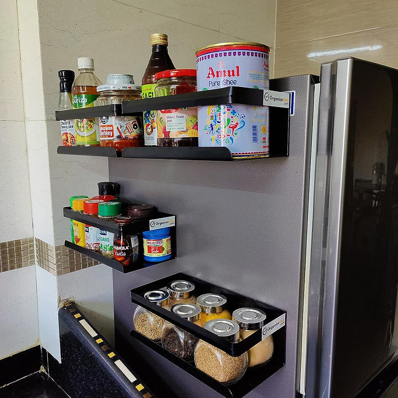 Black Magnetic Rack Kitchen Organizer Storage  | With 1 Year Warranty - OrganizeMee