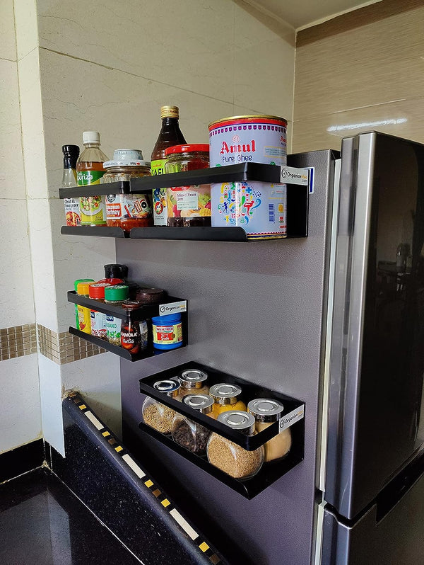 Black Magnetic Rack Kitchen Organizer Storage  | With 1 Year Warranty - OrganizeMee