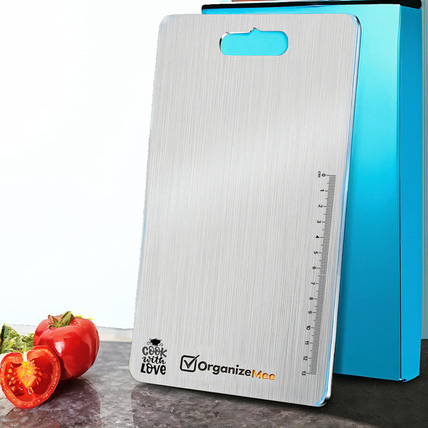 31.8CM x 21CM Stainless Steel Chopping Board for Kitchen Heavy-Duty Medium Cutting Board for