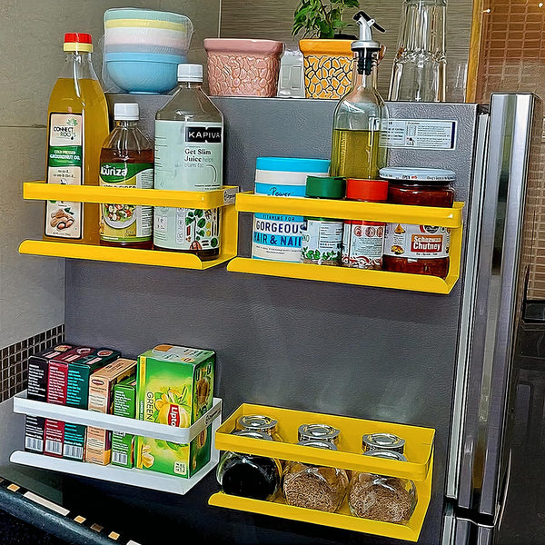 Kitchen Organizer Storage Yellow Magnetic Rack | With 1 Year Warranty - OrganizeMee