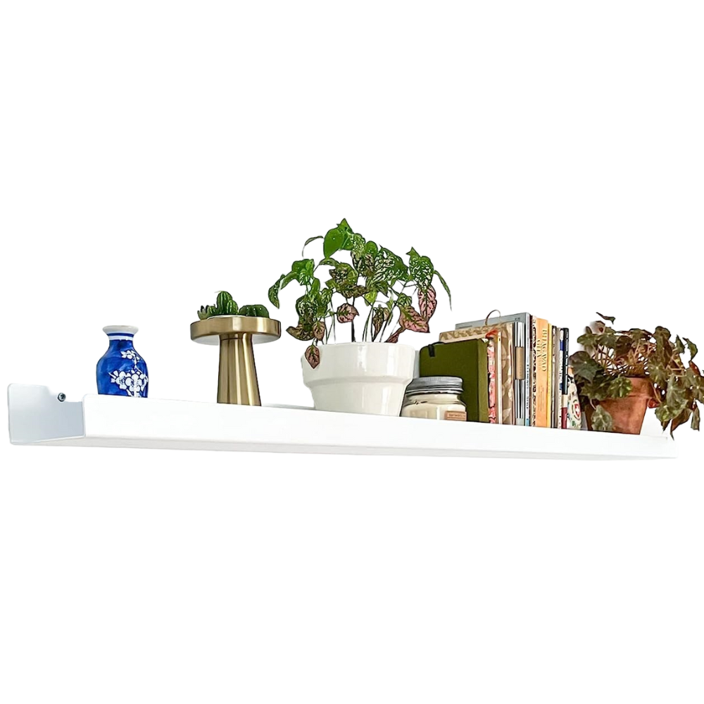 25" Floating White Metal Shelf For Security Cameras, Speaker, Webcam - OrganizeMee
